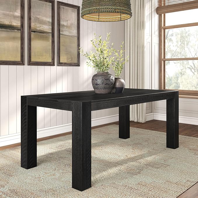 Plank+Beam Camden, Farmhouse Dining Table, 72", Solid Wood Dining Table for 6-8, Rustic Table for Dining Room and Kitchen, Natural Wood Grain, Rustic Char