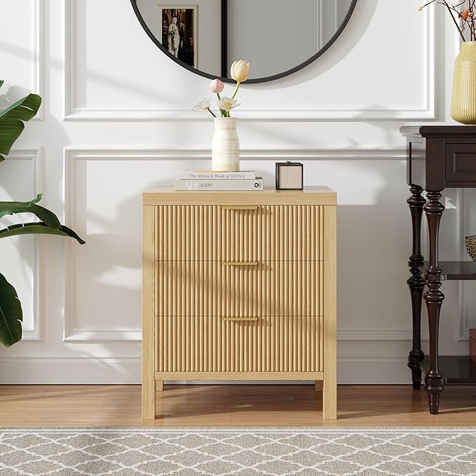 Nightstands Set of 2, Bedside End Table, Modern Wooden Night Stand with 6-Drawer - Boho Cabinet Accent Storage Furniture for Bedroom, Living Room, Nature