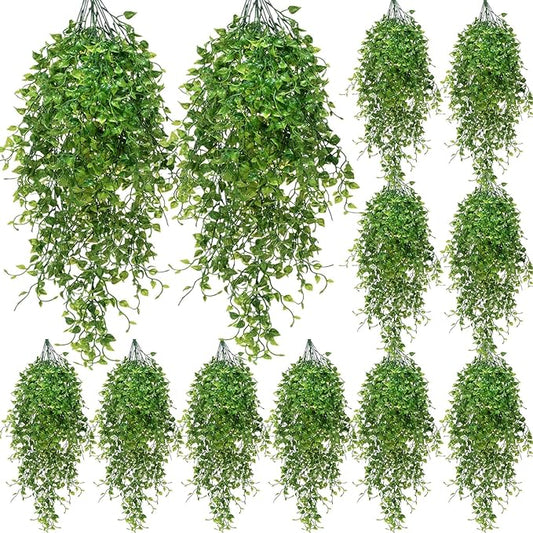 Hoteam 12 Pcs Artificial Hanging Plants 32 Inch Fake Ivy Vines with Fake Leaves Patio Artificial Plants Greenery for Living Room Indoor Outdoor Wall, No Basket (Ivy)