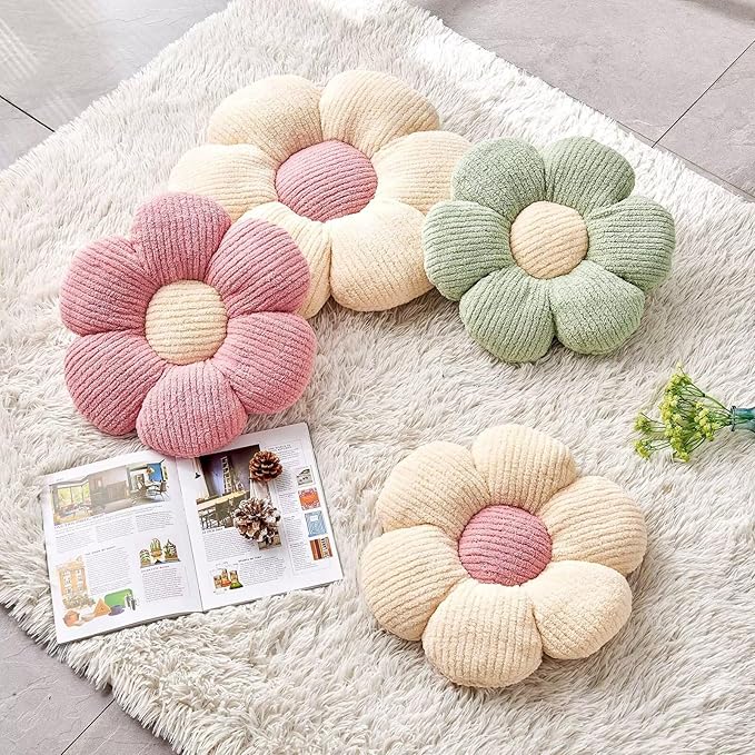 Soft White Pink 14.9" Flower Pillow for Home Decor, Cute Shaped Floor Pillow Aesthetic Plush Decorative Pillow for Bed Sofa Couch