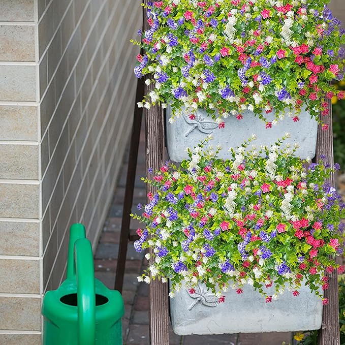 Outdoor Artificial Flowers UV Resistant, 20 Bundles Fake Realistic Floral Greenery Plants for Outside Porch, Window Boxes, Garden, Yard, Inside Home Table Decor,MixcolorC
