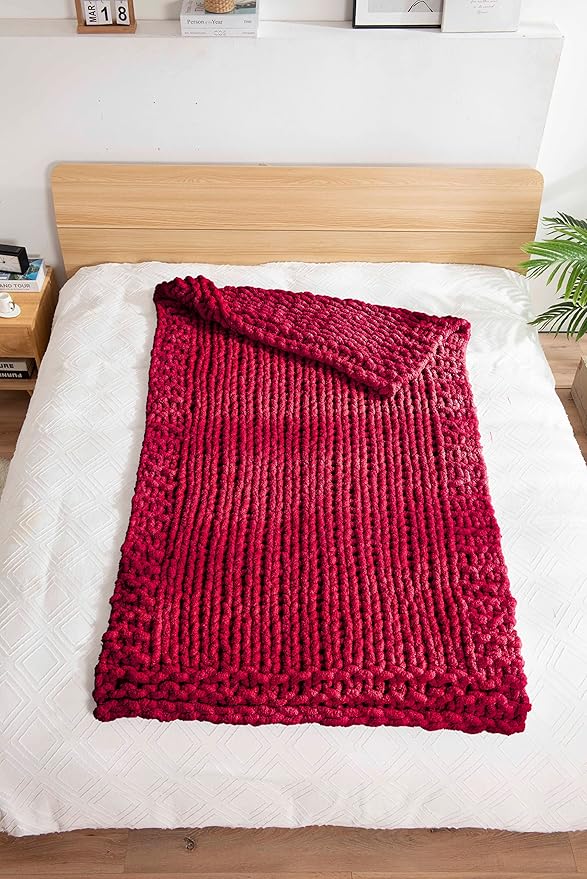 clootess Chunky Knit Blanket Chenille Throw - Warm Soft Cozy for Sofa Bed Boho Home Decor (Red 40x60 in)