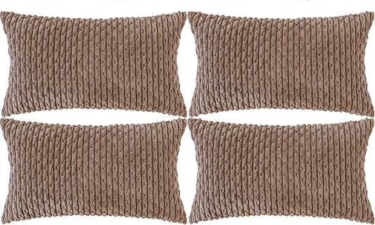 Set of 4 Light Brown Decorative Throw Pillow Covers 12x20 Inch Corduroy Pillow Covers for Bed Couch Sofa Living Room Soft Cushion Cases