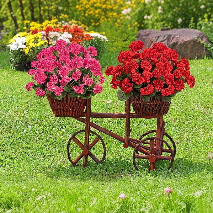 Plastic Flowers for Outdoors Home Decor Fake Plants Artificial Flowers Artificial Geraniums Outdoor Fake Flowers Silk Bouquet, Fall Decoration for Interior Porch Garden Decor(Red) 8PCS 14.4"