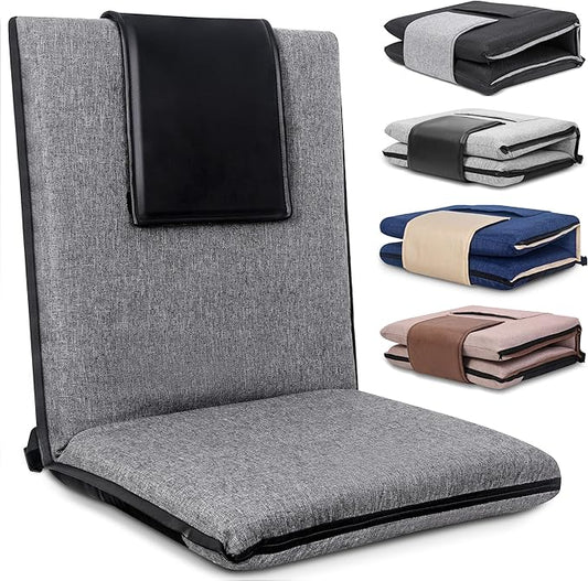 Floor Chair with Back Support 14-Position Adjustable Floor Chair Portable Ground Seating for Adults & Kids Foldable Meditation Seat with Japanese KOYO Bearings & Washable Linen Cover (Grey)