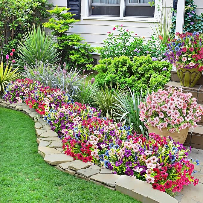 20 Bundles Artificial Flowers for Outdoors Decoration Fake Silk Flowers UV Resistant Faux Plants Artificial Daisy Eucalyptus for Spring Summer Garden Yard Porch Window Home Decor, Mixed