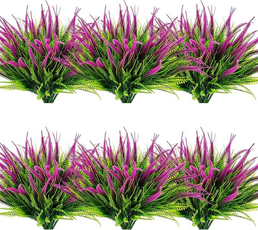 12 Bundles Outdoor Artificial Plants Flowers UV Resistant Fake Grass Plants Tropical Faux Bushes Shrubs for Home Front Porch Outside Planter Garden Landscape Décor
