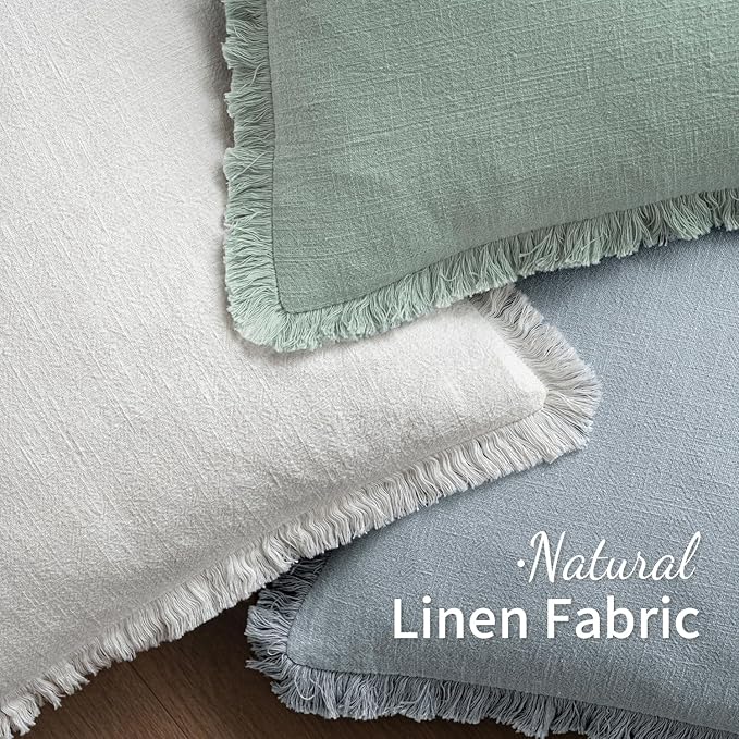 MIULEE Decorative Throw Pillow Covers Neutral Linen Fringe Throw Pillows Set of 2 Sky Blue Boho Farmhouse Cushion Covers for Couch Sofa Bed Living Room Spring Home Decor 20x20 Inch