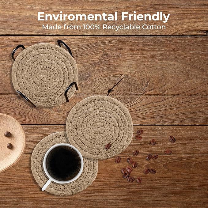 Cute Coaster Set of 6 Pcs, Super Absorbent Drink Coaster for Desk and Worktop Protection (Brown, 4.3 Inches)