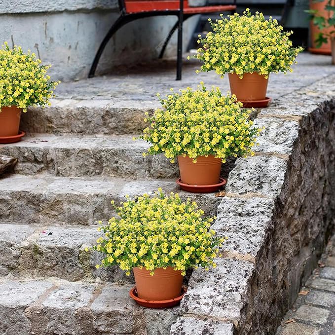 Outdoor Artificial Flowers UV Resistant, 20 Bundles Fake Realistic Floral Greenery Plants for Outside Porch, Window Boxes, Garden, Yard, Inside Home Table Decor, Yellow