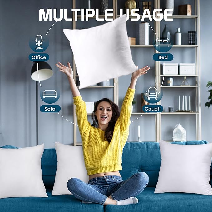 Utopia Bedding Throw Pillows (Set of 4, White), 22 x 22 Inches Pillows for Sofa, Bed and Couch Decorative Stuffer Pillow