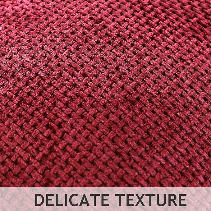 Stellhome Pack of 2 Woven Textured Decorative Throw Pillow Covers Soft Chenille Accent Luxury Cushion Cases for Living Room Couch Bed Sofa Farmhouse Boho Home, 16x16 inch, Burgundy