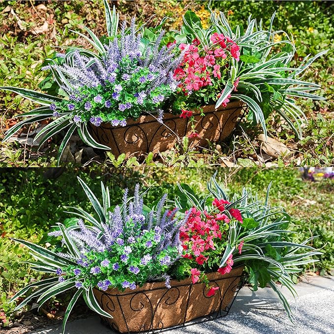 20PCS Artificial Plants for Outdoor Decor Realistic Faux Greenery & Flowers Fake Plastic Leaves with Stems UV Resistant Outside Bushes for Garden Patio and Porch