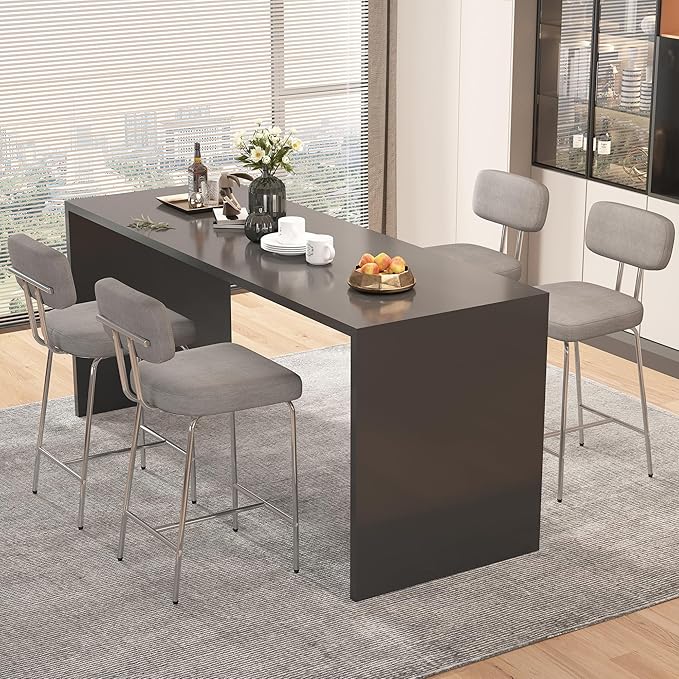 Counter Height Bar Stools Set of 4, 26" Fabric Kitchen Bar Stools with Back, Counter Barstools with Metal Legs, Bar Chairs for Kitchen Island, Gray