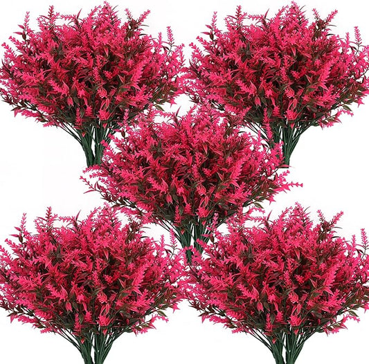 Spring Decoration, Artificial Greenery,Artificial Lavender Flowers Outdoors Fake Shrubs Greenery Plants Indoor UV Resistant Plastic Faux Bouquets for Outdoor Home Garden Porch Decoration(Pink)