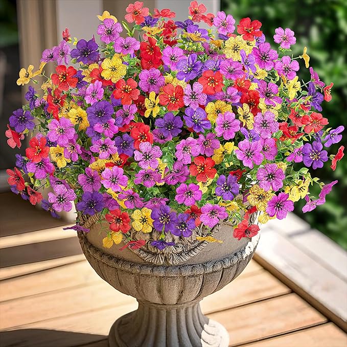 Fall Mums Artificial Flowers for Outdoors Potted, 12 Bundles Fake Fall Daisy Flower with Realistic Eucalyptus Leaves, Fake Plants for Greenery Boxwood Porch Patio Garden Pot Lawn