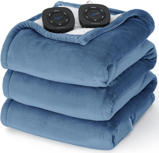 Bedsure Electric Blanket King Size - Dual Control Heated Blanket King Size, Fast Heating with 10 Time Settings & 10 Heat Settings, Warm Gift for Grandma (100x90 inches, Blue)