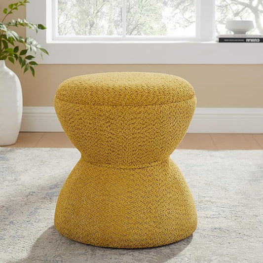 VANOMi Multi-Functional Boucle Ottoman, Vanity Stool Chair, Sturdy Wooden Footstool, Suitable for Living Room, Bedroom, and Entryway, Without Installation, Yellow