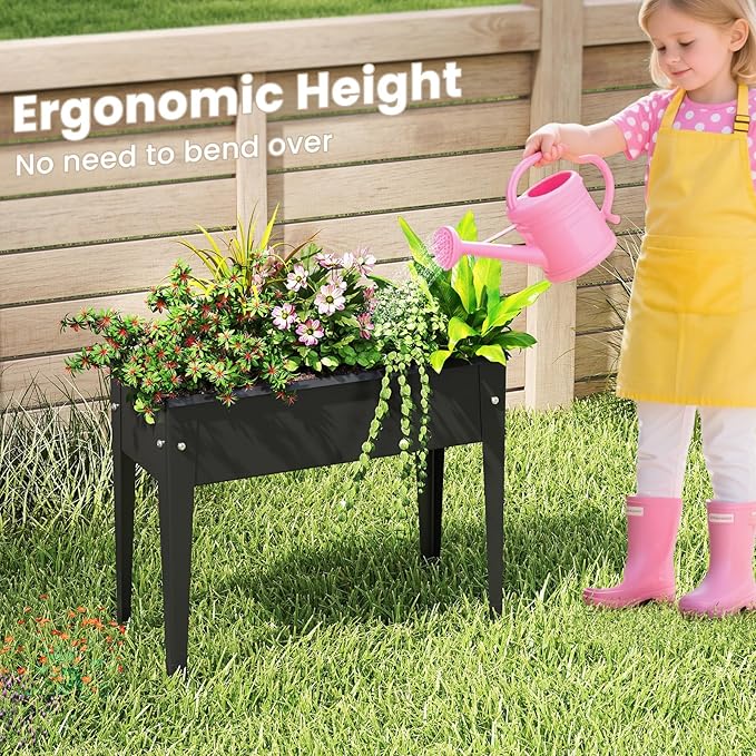 HAPPYGRILL Raised Garden Bed, Metal Elevated Planter Box w/Legs, Drainage Holes for Growing Vegetables Fruits Flowers, Indoor Outdoor Standing Plant Container for Backyard Patio (24”x11”x18”)