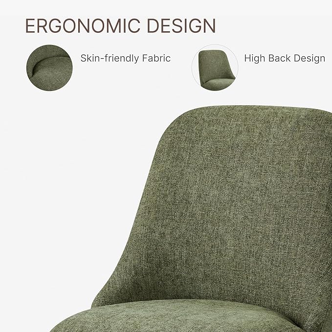 Swivel Dining Chair Mid Century Modern DeskChair High Back Upholstered Linen Fabric SideChair for Kitchen Diningroom Bedroom,Moss Green,1 Box