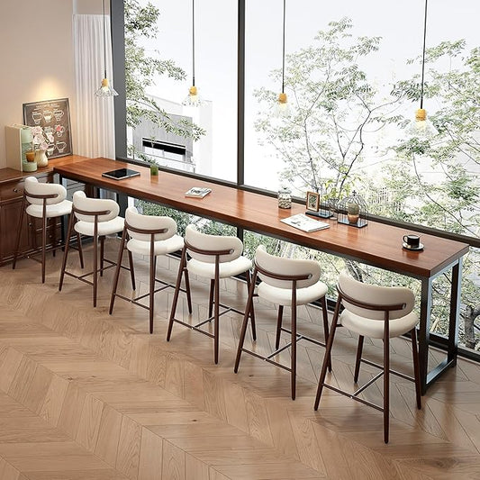 Bar Stools Set of 6 Counter Height Barstool Metal Kitchen Counter Height Bar Stool Island Chairs 26 Inch, Walnut/Cream White