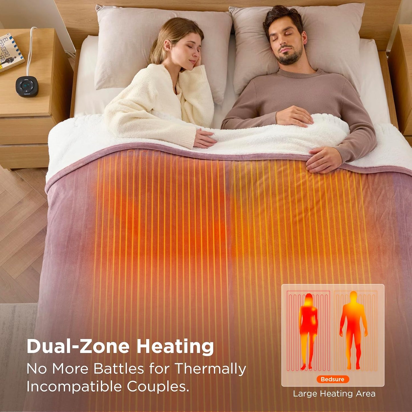 Bedsure Electric Blanket Queen Size - Dual Control Heated Blanket Queen, Fast Heating with 10 Time Settings & 10 Heat Settings, Warm Gift for Grandma (84x90 inches, Woodrose)