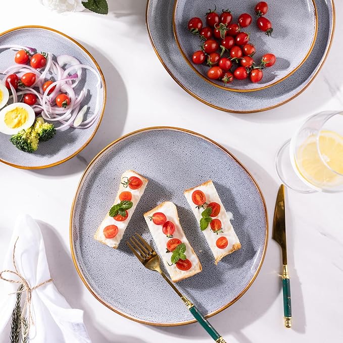 AmorArc Ceramic Dinnerware Sets,Handmade Reactive Glaze Stoneware Plates and Bowls Sets,Highly Chip and Crack Resistant Dishware | Dishwasher & Microwave Safe Dishes, Service for 4 (12pc)