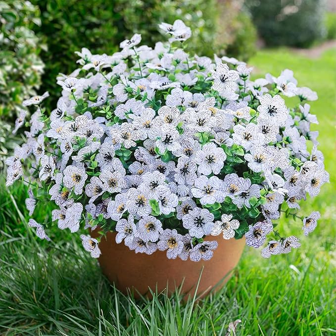 Artificial Fake Plants Flowers for Outdoor Outside Spring Summer Decoration, 12 Bundles Faux Silk White Daisy UV Resistant Realistic for Porch Patio Home Window Box Yard Garden Planter