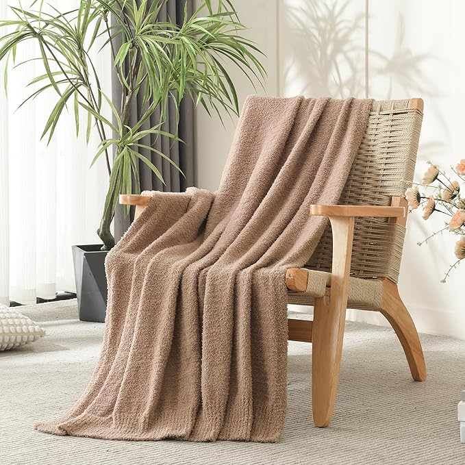 Knit Throw Blanket Super Soft Warm Blanket for Couch Lightweight Fluffy Blanket for Bed Sofa 50x60 Inches Dusty Rose