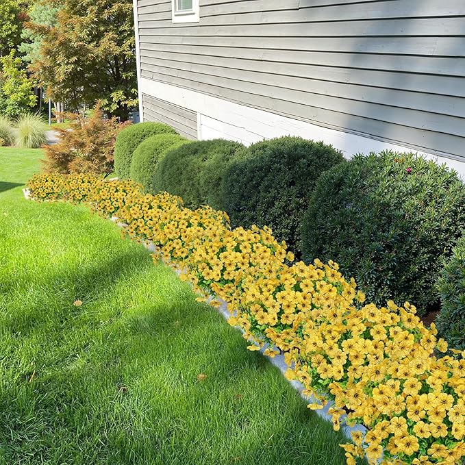 20 Bundles Artificial Flowers for Outdoors Decoration Fake Silk Flowers UV Resistant Faux Plants Artificial Daisy Eucalyptus for Spring Summer Garden Yard Porch Window Home Decor, Yellow