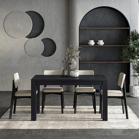 NTC Block 55 Inch Modern Farmhouse Dining Table, Rectangular Dinner Table for Dining Room, Living Room Furniture, Effortless Assembly, Burnt Black