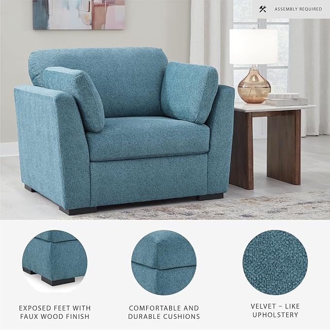 Signature Design by Ashley Keerwick Scandinavian Upholstered Oversized Chair with 2 Bolster Pillows, Blue