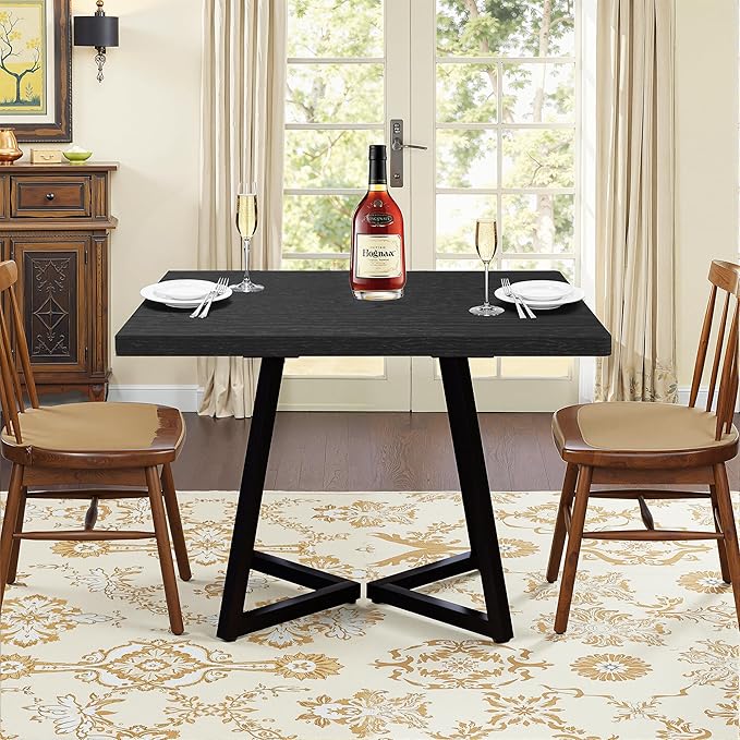 NicBex 31.5 Inch Square Dining Table for 4, Wooden Small Dinner Table Farmhouse Kitchen Tables with Metal Leg for Dining Room, Kitchen, Living Room, Black