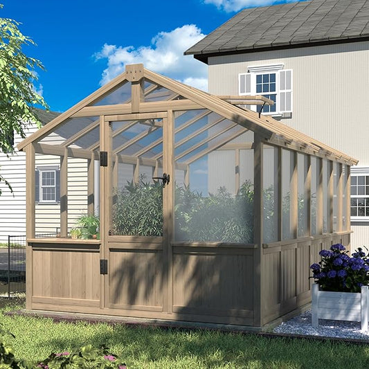 MUPATER 8 x 14FT Walk-in Wooden Greenhouse for Outdoor, Heavy Duty Green House Kit with Ventilated Window & Lockable Door, Greenhouse for Outside Garden, Backyard, Patio, Lawn