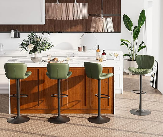 Bar Stools Set of 4, Modern Swivel Bar Stools with Shell Shaped Backrest, Adjustable Counter Height Bar Chairs for Kitchen, Island, Bar, Dining Room, Green