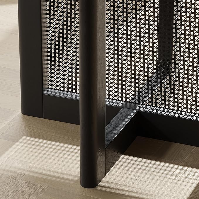 Casaphoria 60" Round Dining Table, Modern Kitchen Table for 8, Scratch-Resistant Top & Rattan Base, Farmhouse Dinner Table for Living Room, Kitchen, Bar, Easy Assembly, Black