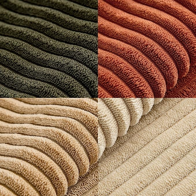 MIULEE Rust-Olive Green Decorative Throw Pillow Covers 20x20 Inch Set of 4 Boho Color-Clash Cushion Cases Farmhouse Pillow Cases Corduroy Striped Fall Home Decor for Couch Sofa Living Room Bed