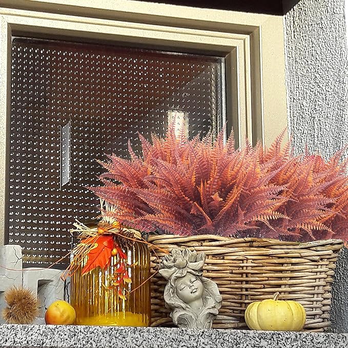 Artificial Plants, 12 Bundles Fake Boston Fern Greenery Outdoor UV Resistant Plastic Flowers (Fall Boston)