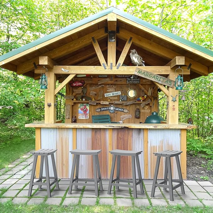 nalone 24 Inch Outdoor Bar Stool, HDPE Bar Chairs with Footrest, Weather Resistant Waterproof Bar Stools Outside Bar Height Stools for Bar, Kitchen Counter, Yard, Balcony (Grey, 24'' Barstools)