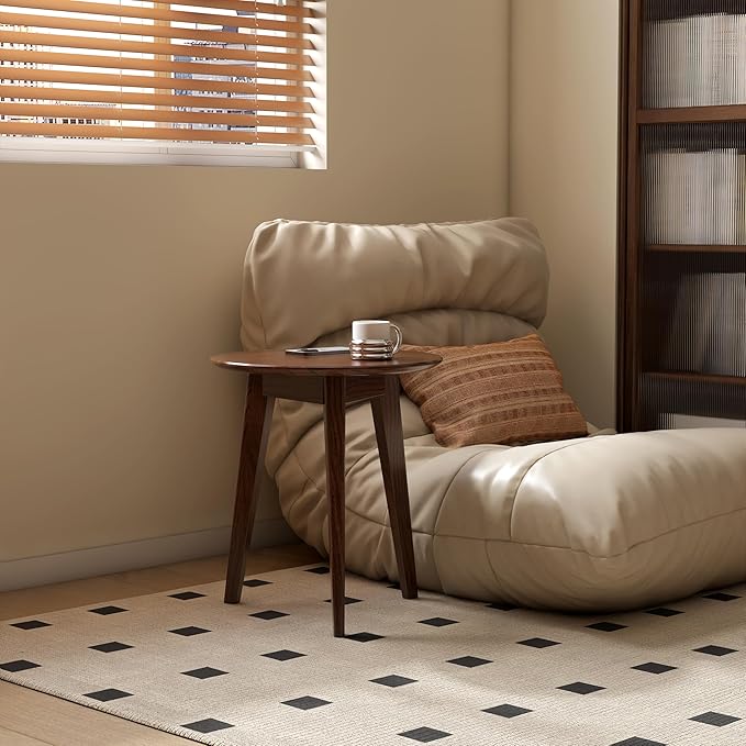 100% Solid Oak Round Side Table, Small Table w/Stable Frame, Round End Table, Small Side Table for Living Room, Bedroom, Couch(Walnut, 17.71" D x 19.68" H)