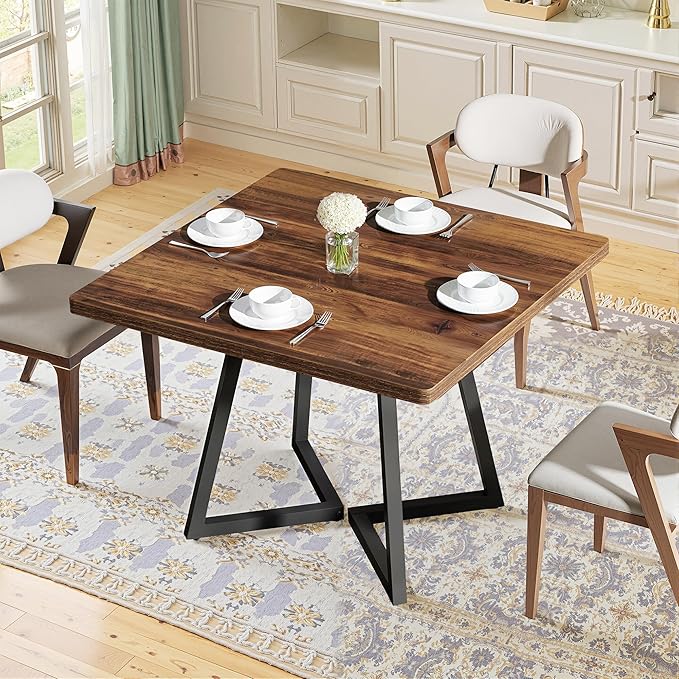 NicBex 31.5 Inch Square Dining Table for 4, Wooden Small Dinner Table Farmhouse Square Kitchen Tables with Metal Leg for Dining Room, Kitchen, Living Room, Brown & Black