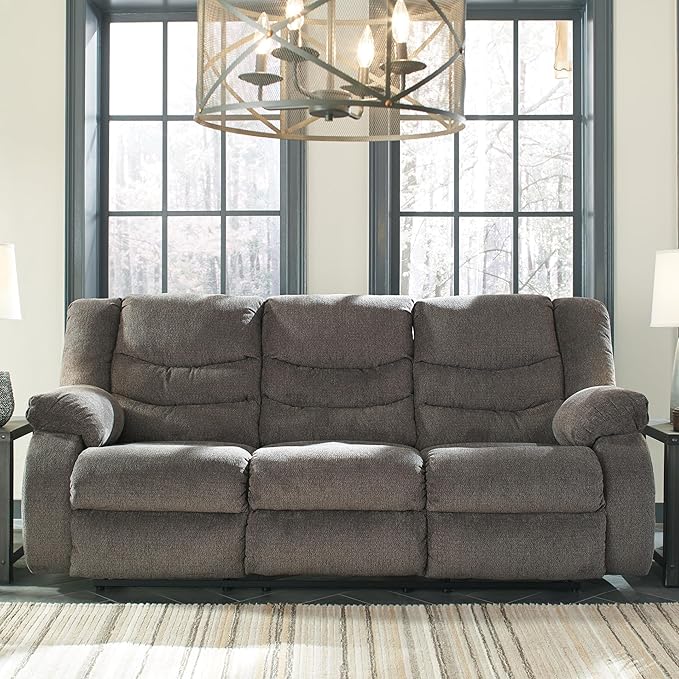 Signature Design by Ashley Tulen Modern Manual Pull Tab Reclining Sofa, Dark Gray