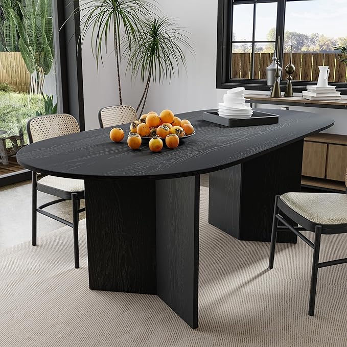 Casaphoria 67" Dining Table for 6, Wood Kitchen Table with Scratch-Resistant Top & V-Shaped Base, Modern Farmhouse Oval Dining Table for Living Room, Kitchen, Easy Assembly, Black