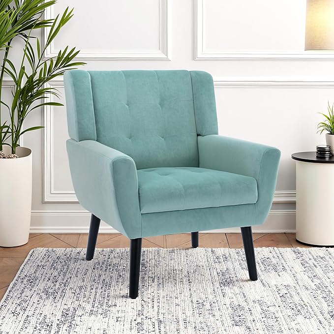 NicBex Modern Accent Chair for Living Room Upholstered Foam Filled Living Room Chairs with Metal Legs Velvet Cozy Lounge Armchair for Living Room Bedroom,Mint Green