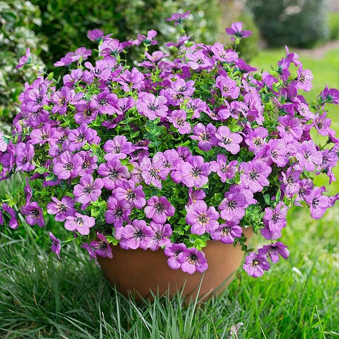 Artificial Fake Plants Flowers for Outdoor Outside Summer Decoration, 12 Bundles Faux UV Resistant Look Real Silk Purple Daisy for Porch Patio Home Window Box Yard Garden Planter