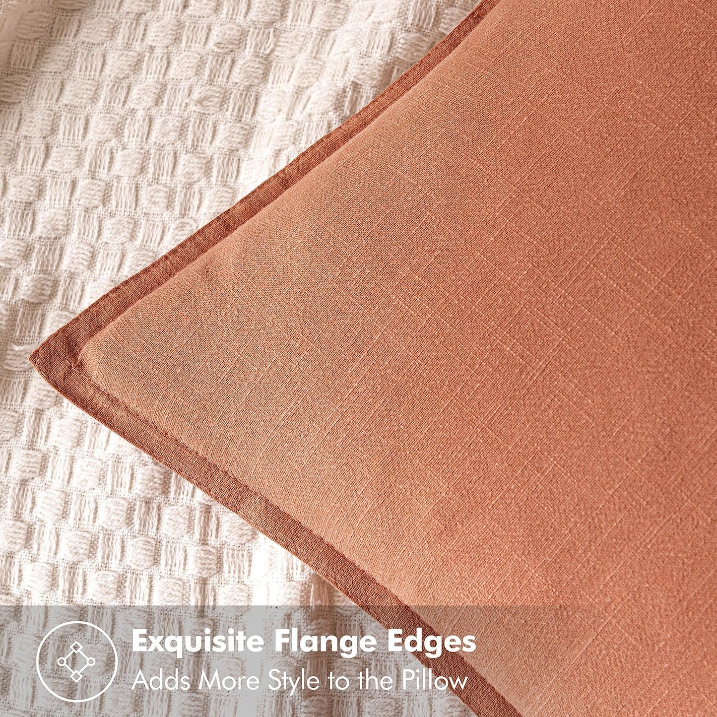 MIULEE Decorative Linen Euro Sham Pillow Covers 22x22 Inch Coral Boho Farmhouse Neutral Couch Throw Pillows for Bed Pack of 2 Accent Modern Pillowcase Summer Sofa Livingroom Home Decor