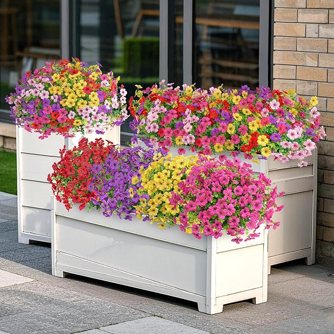 20 Bundles Artificial Flowers for Outdoors Decoration Fake Silk Flowers UV Resistant Faux Plants Artificial Daisy Eucalyptus for Spring Summer Garden Yard Porch Window Home Decor, Mix Colors