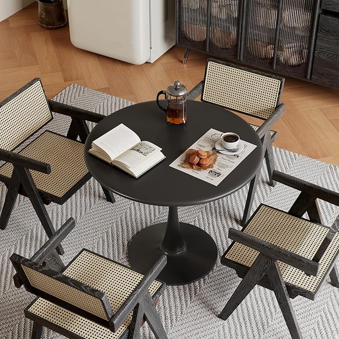 Black Small Tulip Table, 24 Inch Round Dining Table for 2 Person with Pedestal Base for Kitchen, Circle Bistro Table, Mid Century Modern Cafe Tables for Small Spaces in Living Room, Office, Pub, Bar