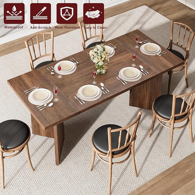 Garvee 70.9'' Dining Table for 6, Farmhouse Rectangular Kichen Table with Sturdy Frame, Wooden Thickened Long Desk and Dinner Desk for Dining Room, Kitchen, Office, Game Room(Retro)