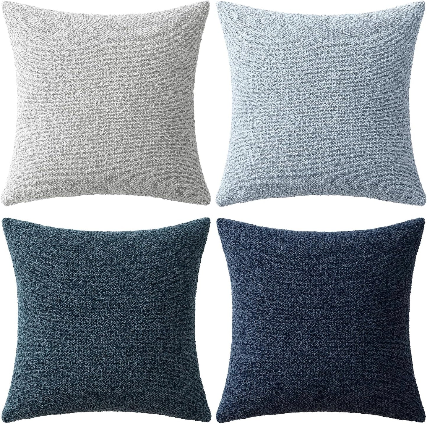 MIULEE Pack of 4 Decorative Textured Boucle Throw Pillow Covers 20x20 Inch Neutral Blue Accent Solid Pillow Cases Couch Cushion Covers for Modern Farmhouse Boho Chair Sofa Bed Livingroom Home Decor